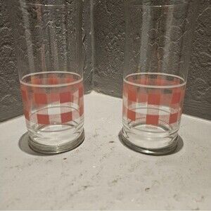 Vintage Libby Pink Gingham Drinking Glasses 6"
